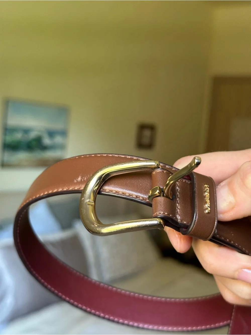 Coach Brown Leather Belt with Gold Tone Buckle